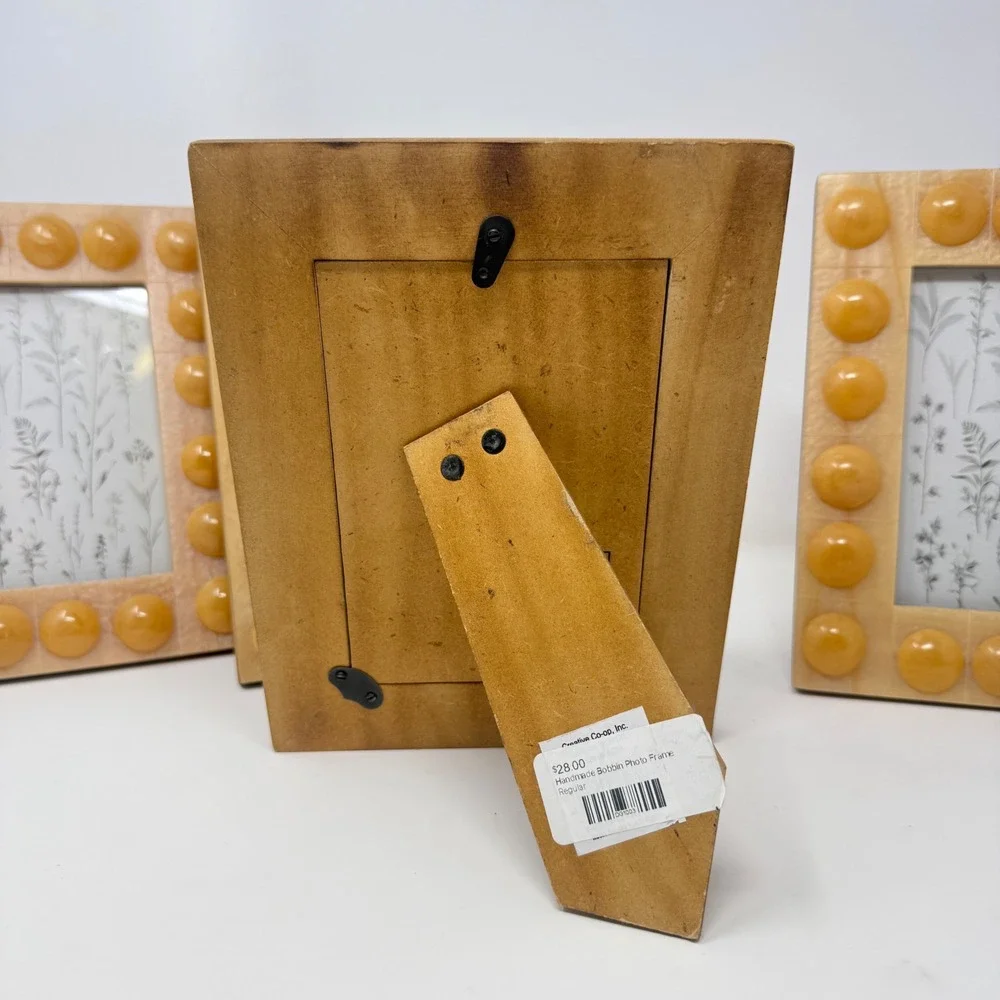 Creative Co-op Set of 4 Handmade Bobbin Photo Frames Honey Yellow 4x6 DG1003